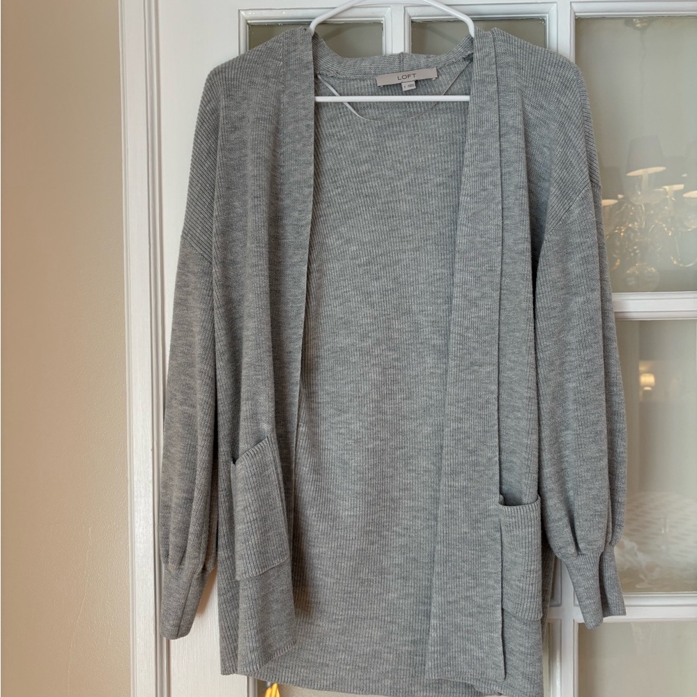 LOFT Heather Gray Open Cardigan